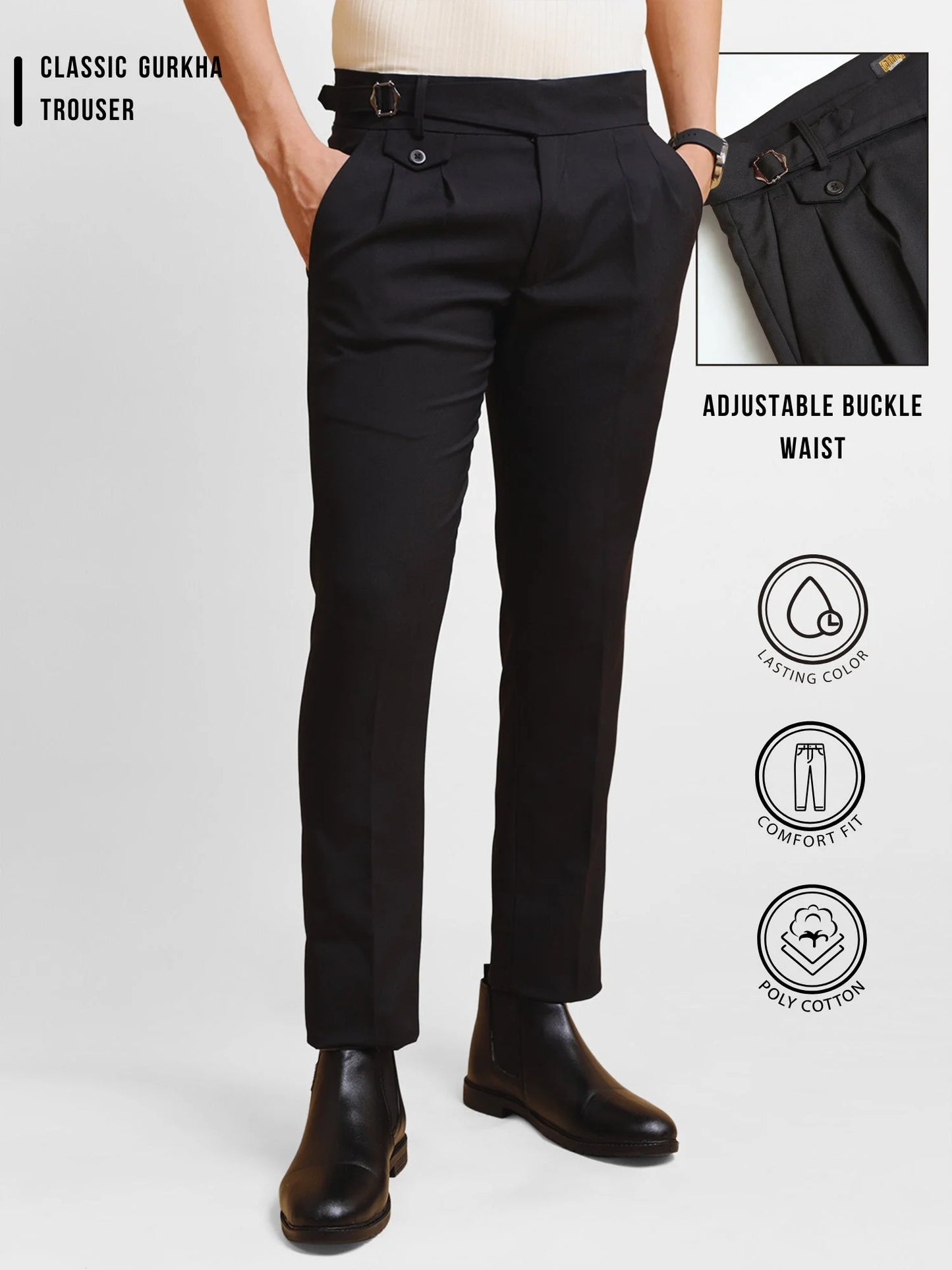 Black single buckle italian gurkha pant