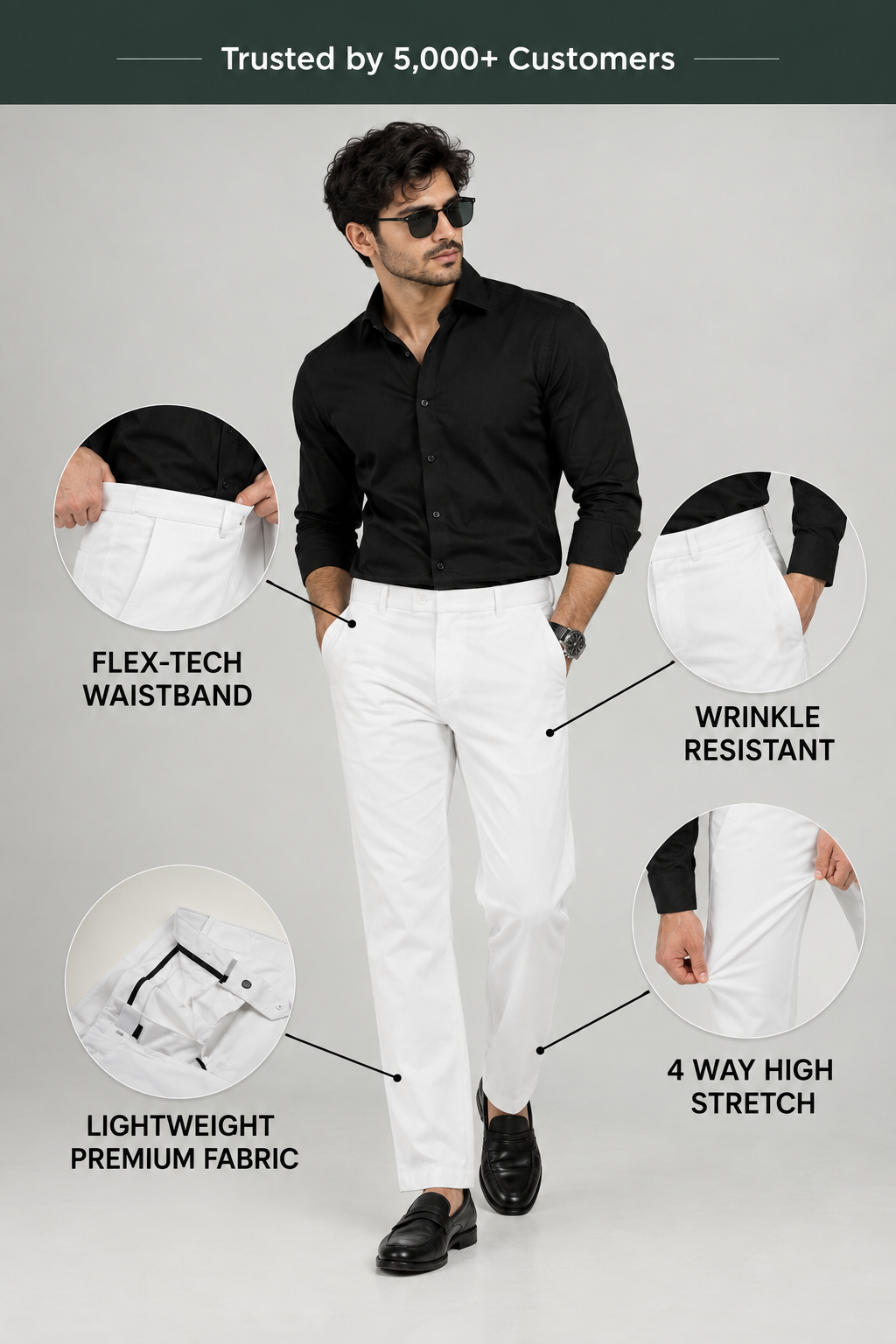 White Flexiwaist Formal Pant For Men