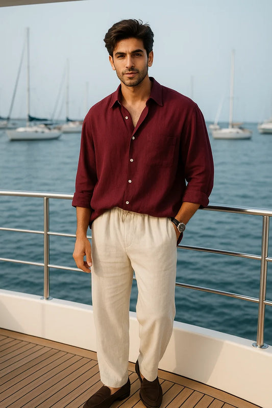Premium Wine Satin Cotton Shirt for men