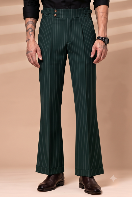 Bottle Green Stripe Bootcut Gurkha Pant by ITALIANERA