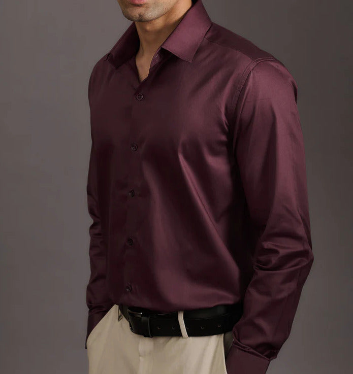 Premium Wine Satin Cotton Shirt for men
