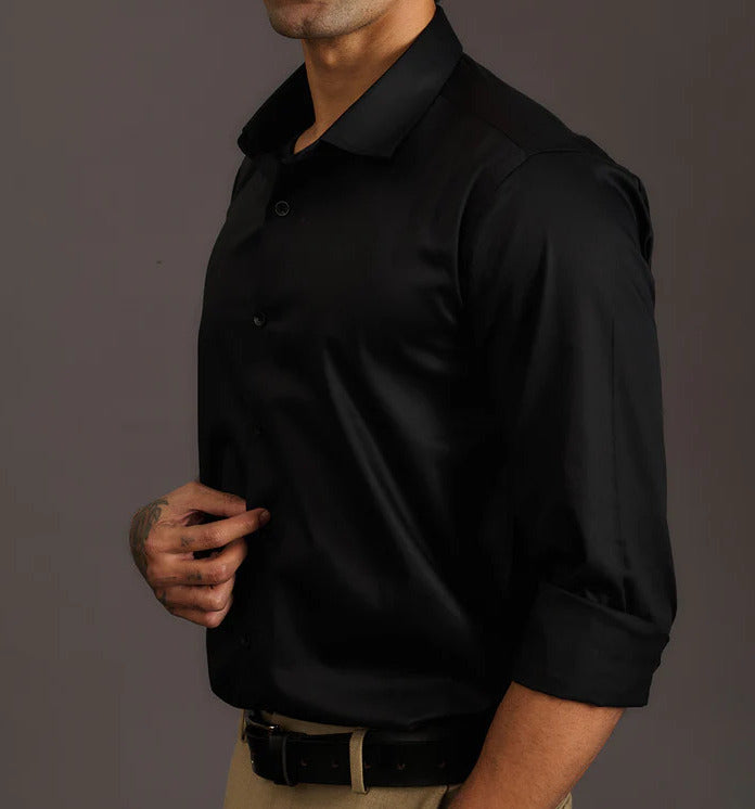 Night Black Satin Cotton Shirt For Men