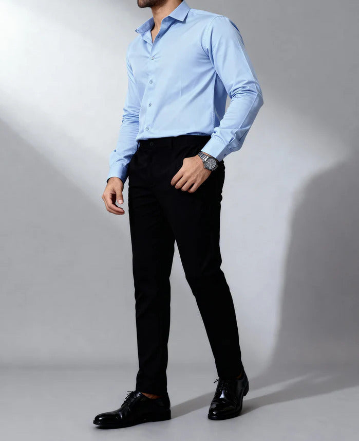 Cool Blue Satin Cotton Shirt For Men