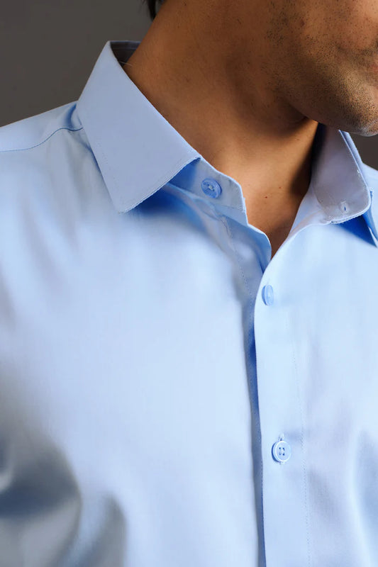 Cool Blue Satin Cotton Shirt For Men