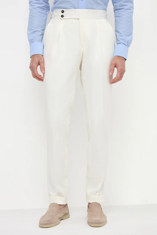 White Signature Button Gurkha Pant