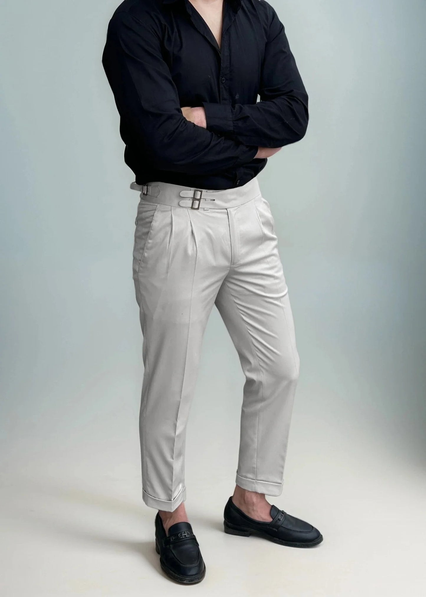 White Double Pleated Gurkha Pant
