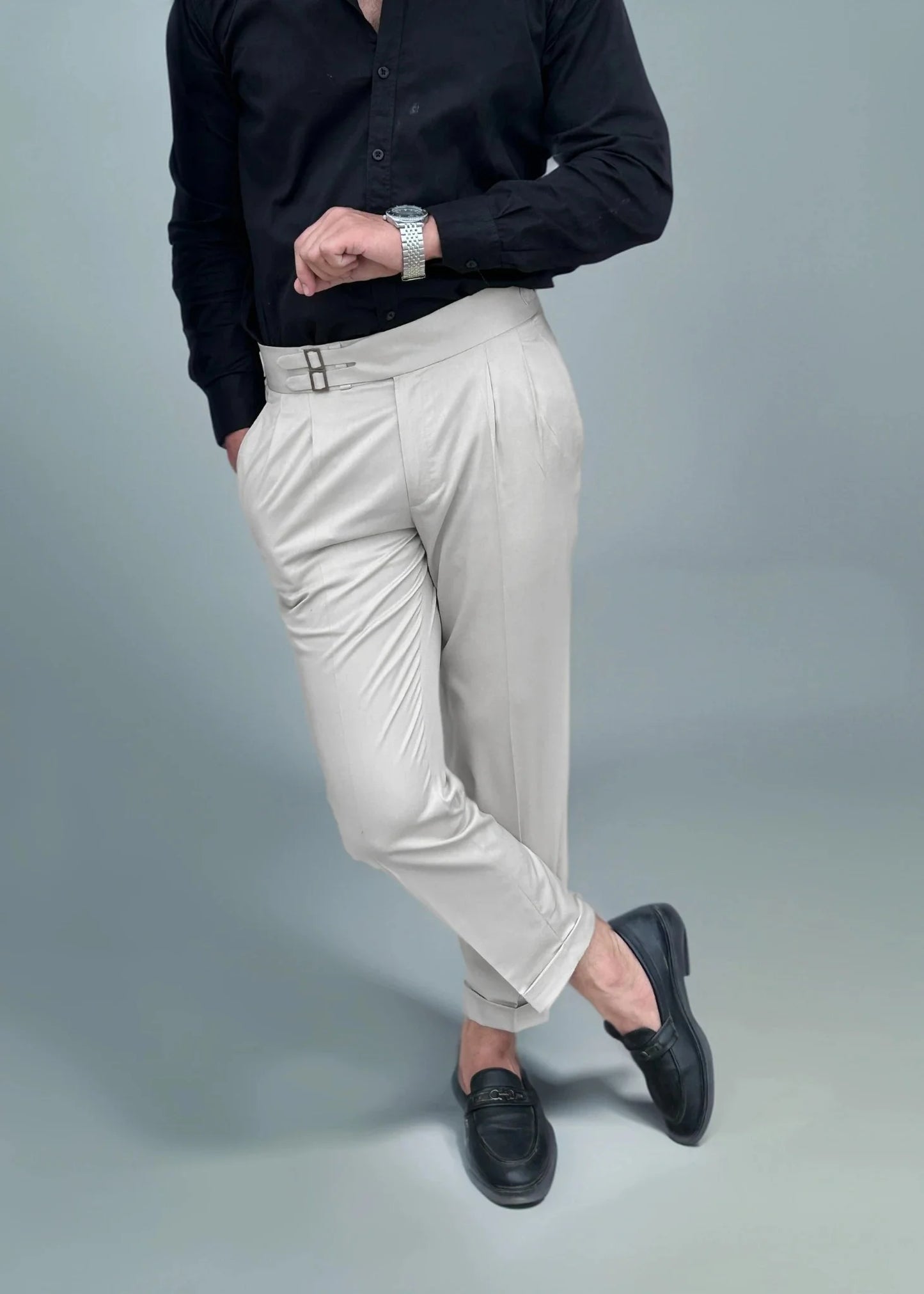 White Double Pleated Gurkha Pant