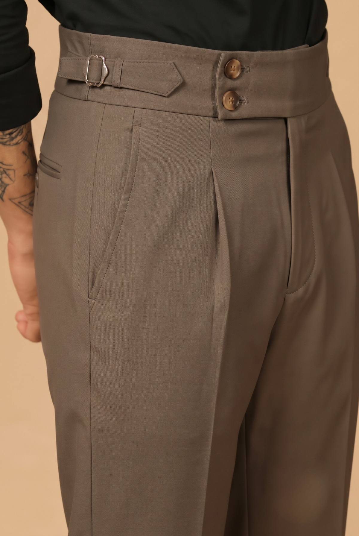 Mocha Double Button Bootcut Gurkha Pant
