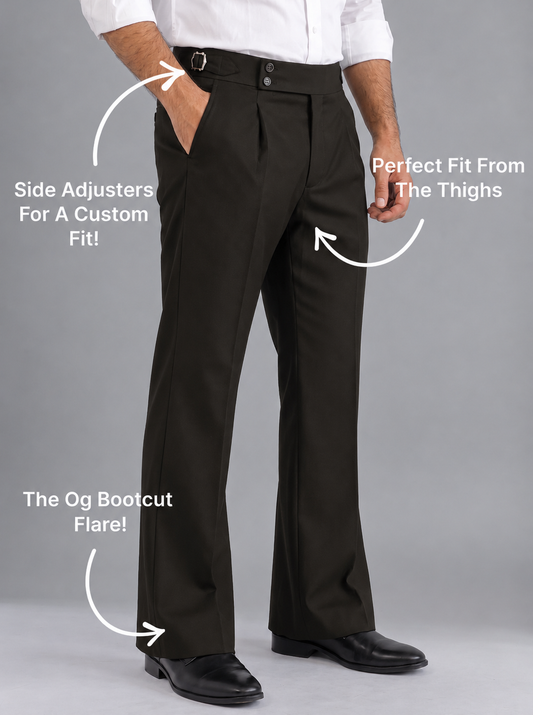 Black Double Button Bootcut Gurkha Pant