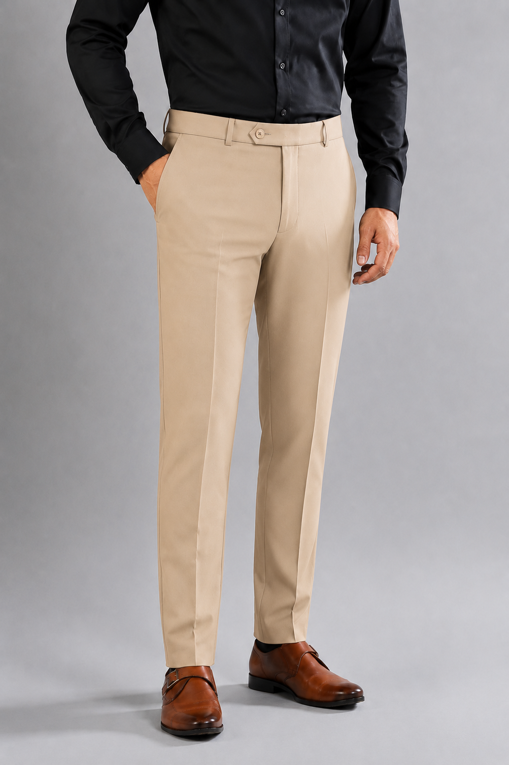 Beige Straight Fit Flexiwaist Pant