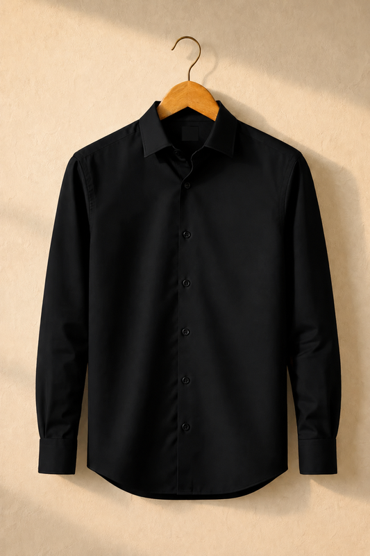 Night Black Satin Cotton Shirt For Men