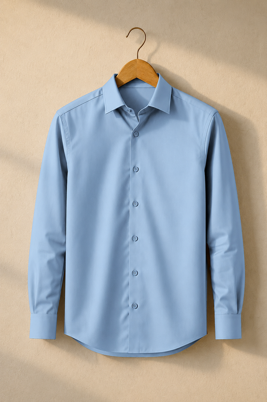 Cool Blue Satin Cotton Shirt For Men