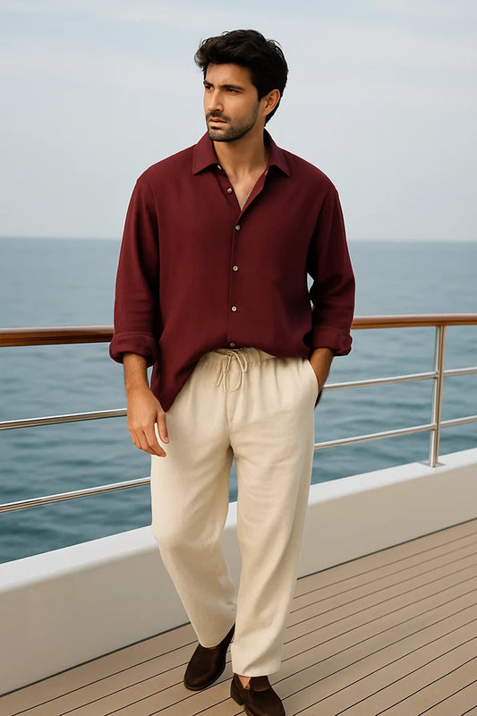 Premium Wine Satin Cotton Shirt for men