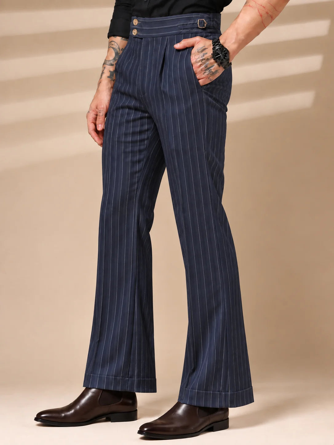Navy Blue Stripe Bootcut Gurkha Pant (Limited edition)