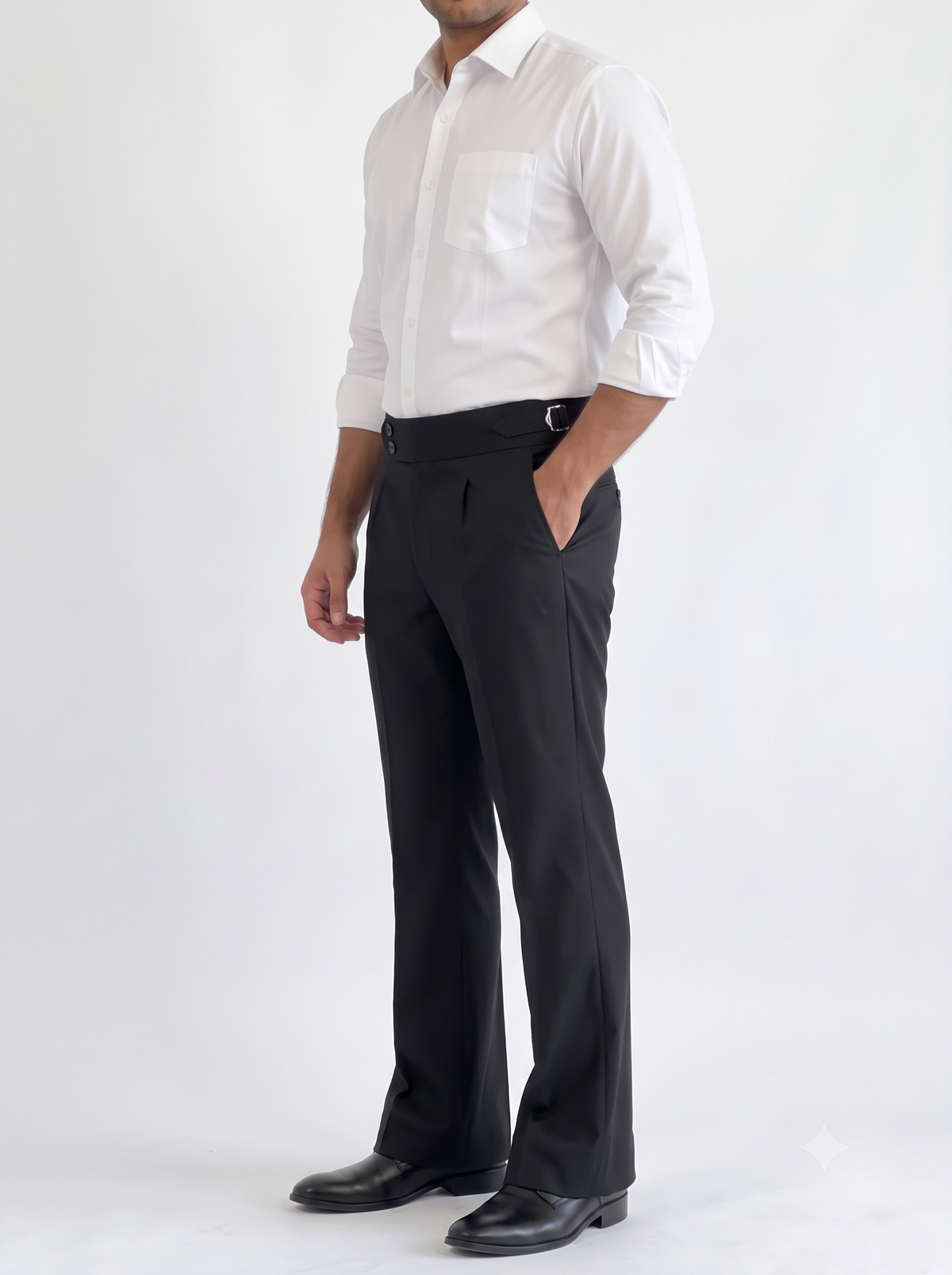 Black Double Button Bootcut Gurkha Pant