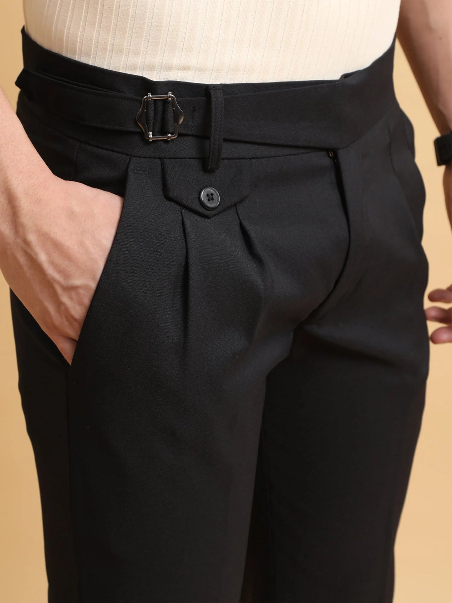Black single buckle italian gurkha pant