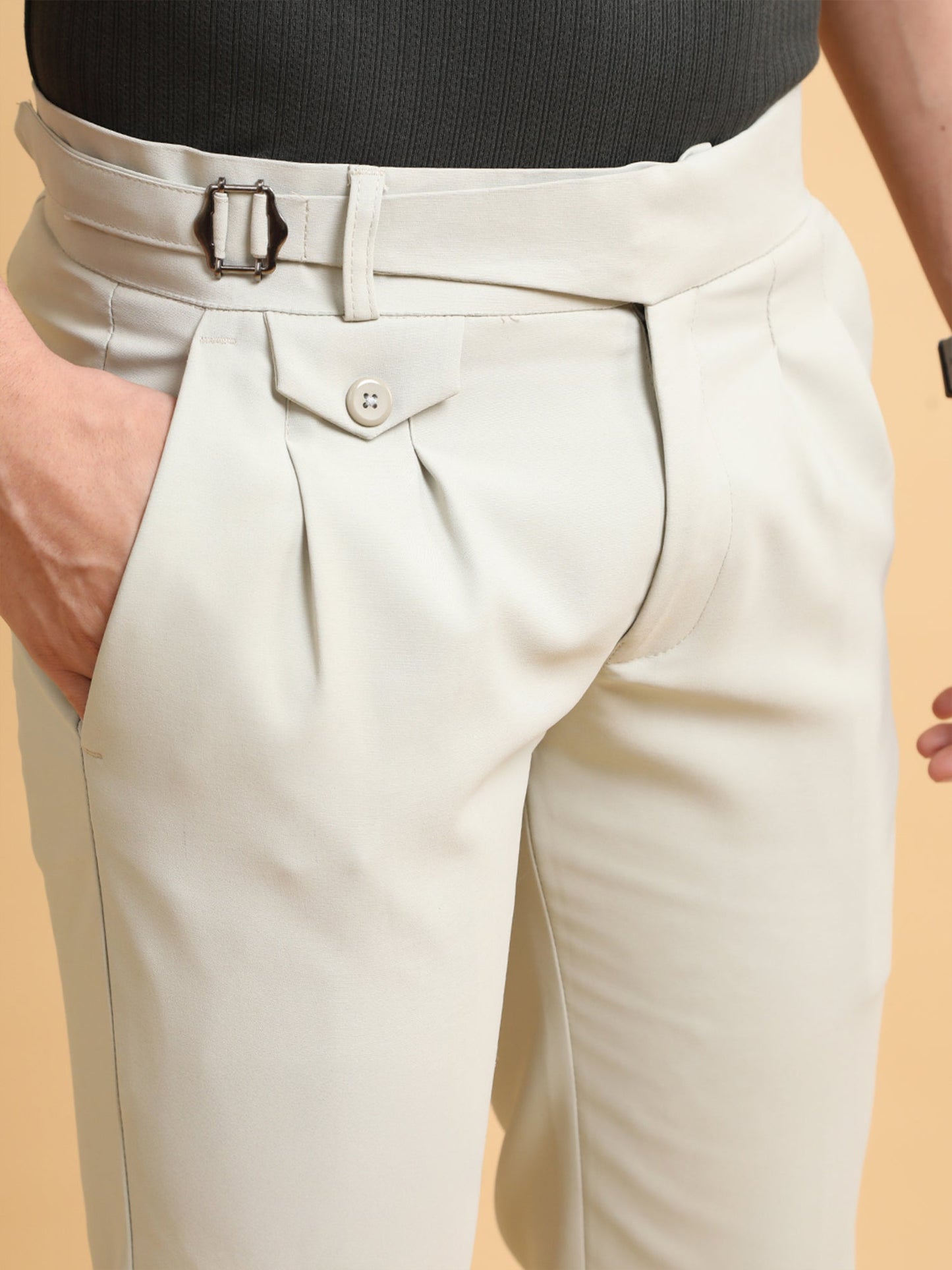 Beige Single Buckle Gurkha Trouser