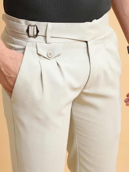 Beige Single Buckle Gurkha Trouser