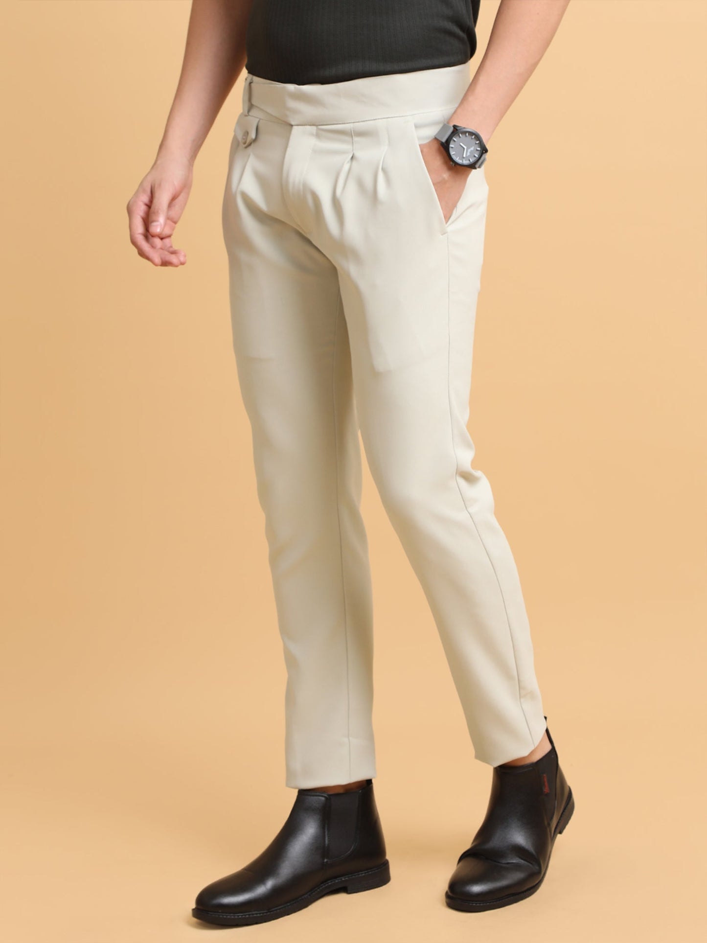 Beige Single Buckle Gurkha Trouser