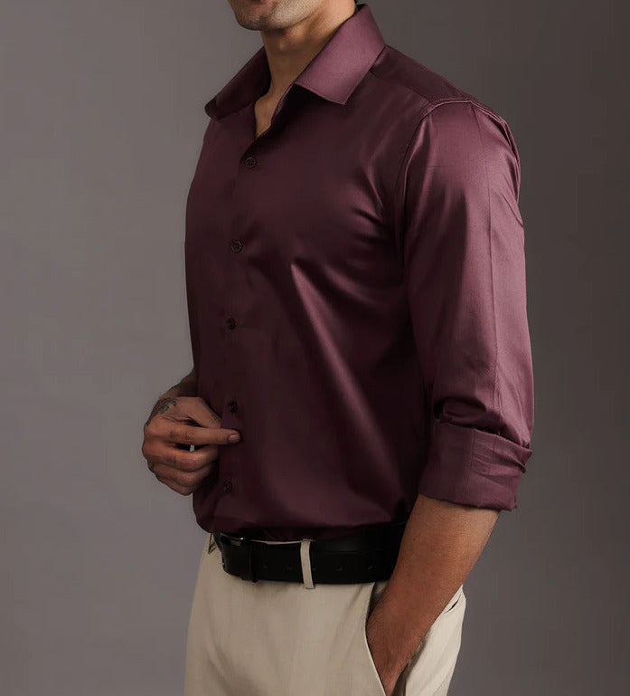 Premium Wine Satin Cotton Shirt for men