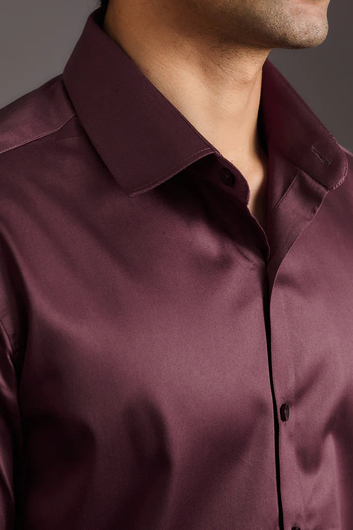 Premium Wine Satin Cotton Shirt for men
