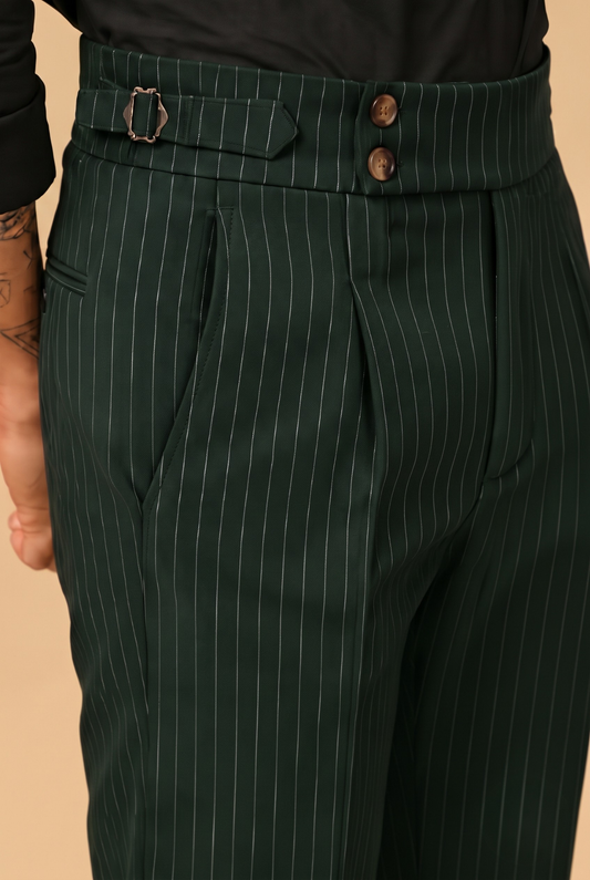 Bottle Green Stripe Bootcut Gurkha Pant by ITALIANERA