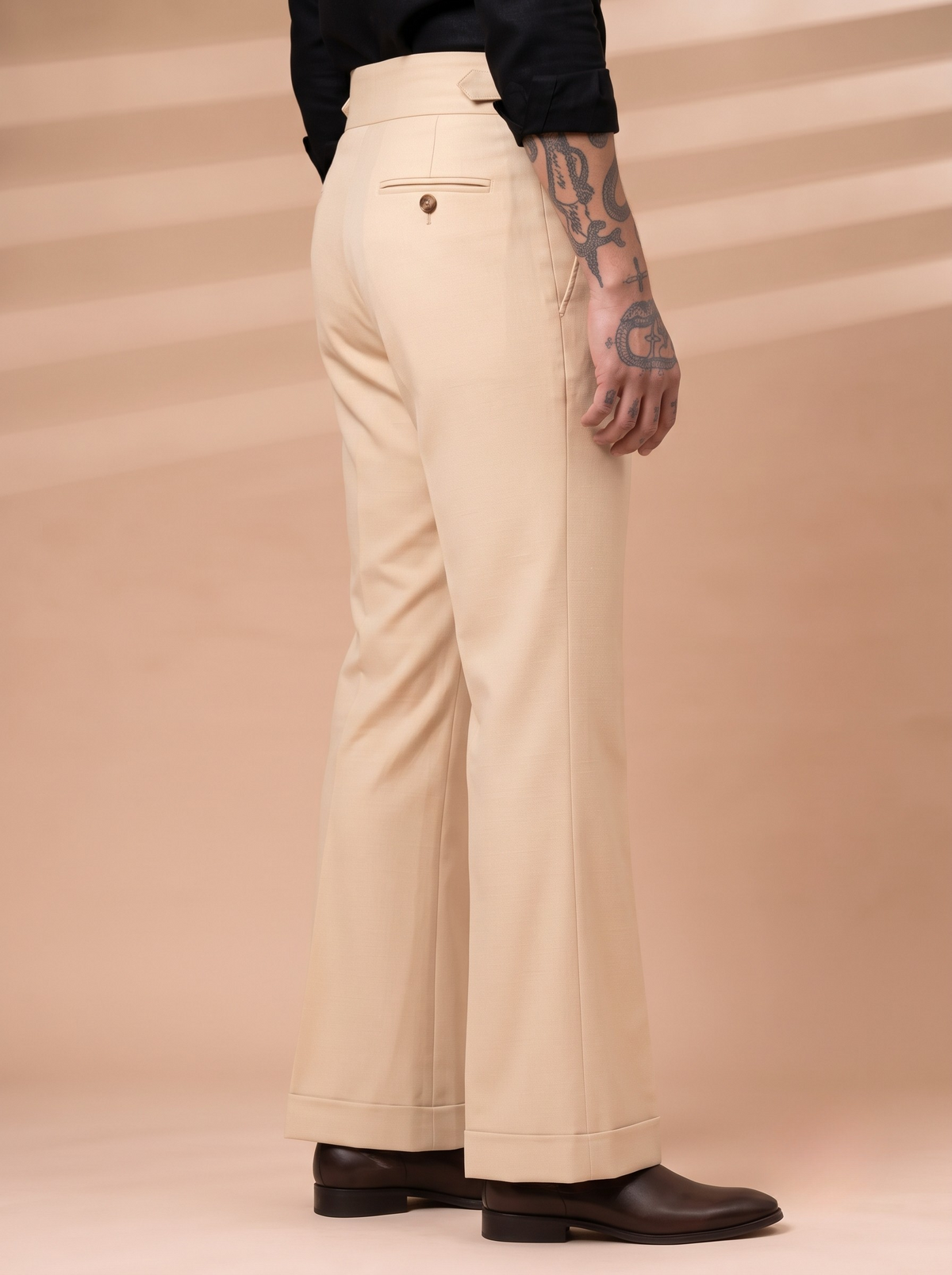 Cream Double Button Bootcut Gurkha Pant