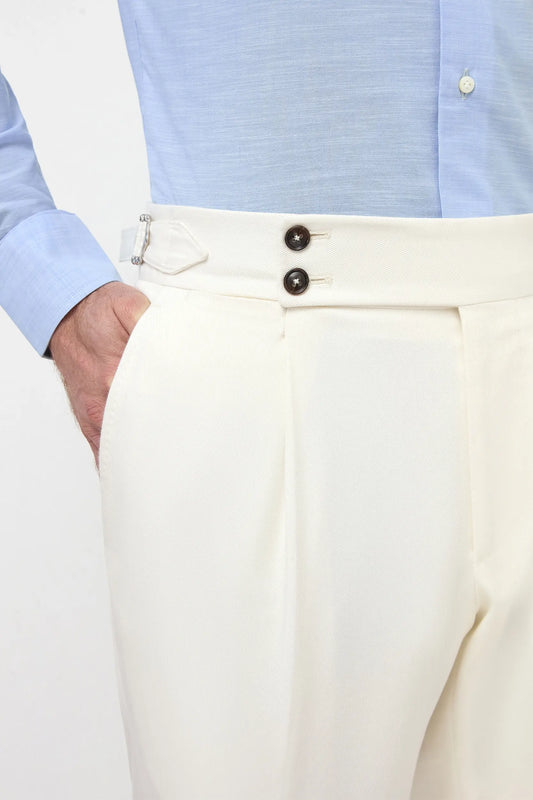 White Signature Button Gurkha Pant